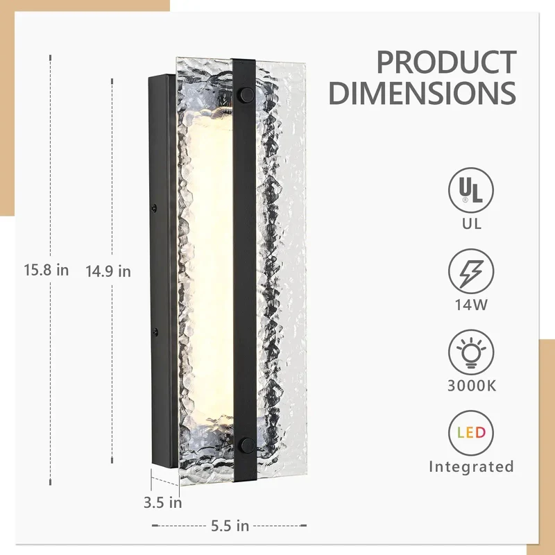 Straight Fire Modern 16 Inch LED Wall Sconce Vanity Light Black Metal Frame With Hella Slick Detachable Ripple Glass Shade And Killer Ambient Glow For A Totally Dope Home Refresh