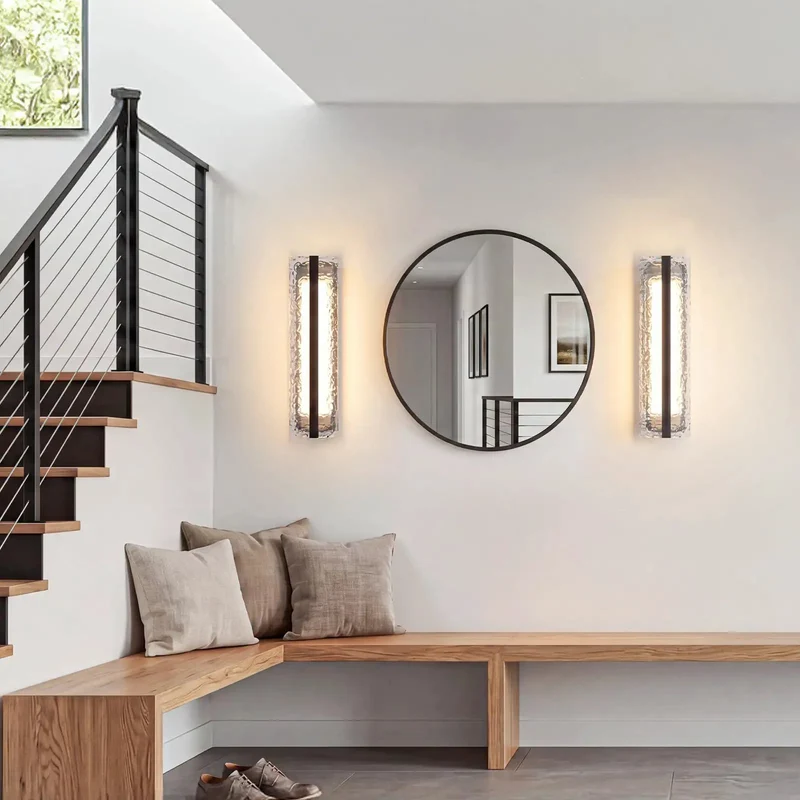 Straight Fire Modern 16 Inch LED Wall Sconce Vanity Light Black Metal Frame With Hella Slick Detachable Ripple Glass Shade And Killer Ambient Glow For A Totally Dope Home Refresh