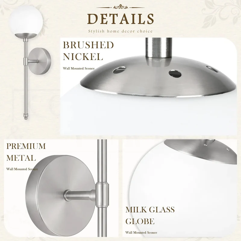Ultra Chic Mid Century Wall Sconces In Brushed Nickel With Milky White Glass Globes And Pre Installed Bulbs Creating A Totally Chill Vibe For Your Space Snag This Fresh Two Pack Right Now