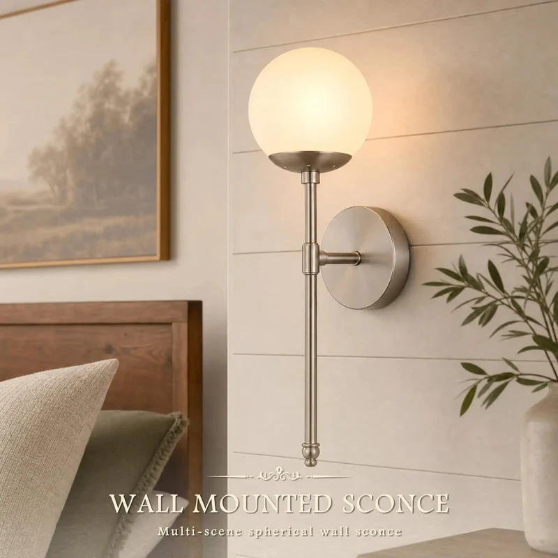 Ultra Chic Mid Century Wall Sconces In Brushed Nickel With Milky White Glass Globes And Pre Installed Bulbs Creating A Totally Chill Vibe For Your Space Snag This Fresh Two Pack Right Now