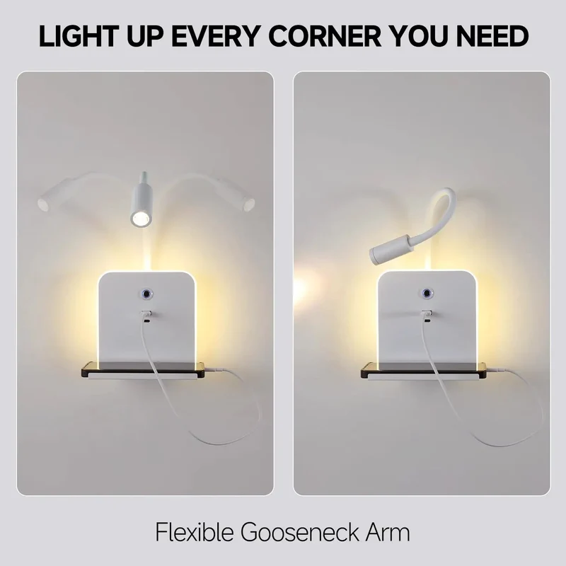 Slick Matte White LED Wall Sconce With Usb Charging Ports And Nifty Shelf, Zero Fuss Plug Or Hardwired, Smooth Dimmable Reading Light, Chill Ambient Glow, Sick Bedroom Overhaul For Bedside