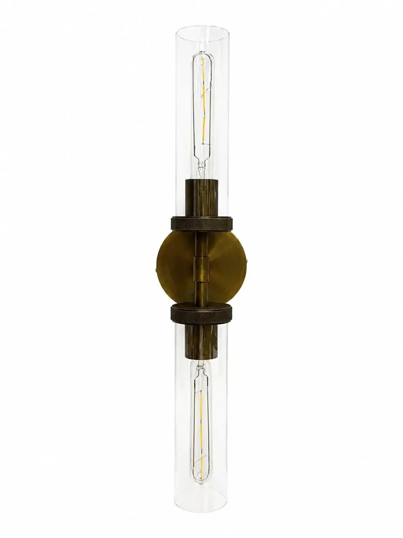 22 Inch Hardwired Bronze Wall Sconce With Clear Glass Two Light Fixture Built Tough Premium Steel Tarnish Resistant Warm Bronze Knurled Shade For Master Bedrooms And Showers Bulbs Included