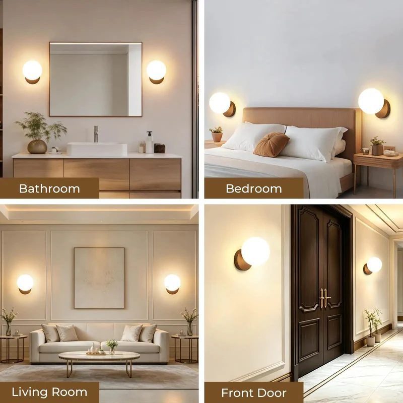 Slick Globe Wall Sconce Set Of 2 With Adjustable 3 Color Temperature Led Lights Top Shelf Milk Glass Shades And Smooth Walnut Base For Chill House Glow