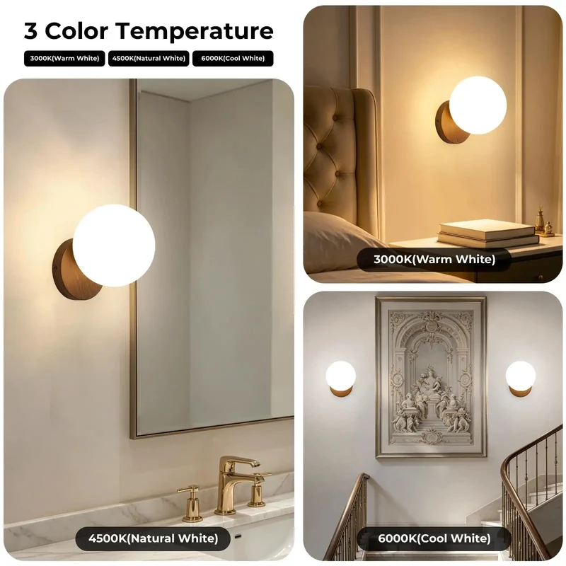 Slick Globe Wall Sconce Set Of 2 With Adjustable 3 Color Temperature Led Lights Top Shelf Milk Glass Shades And Smooth Walnut Base For Chill House Glow