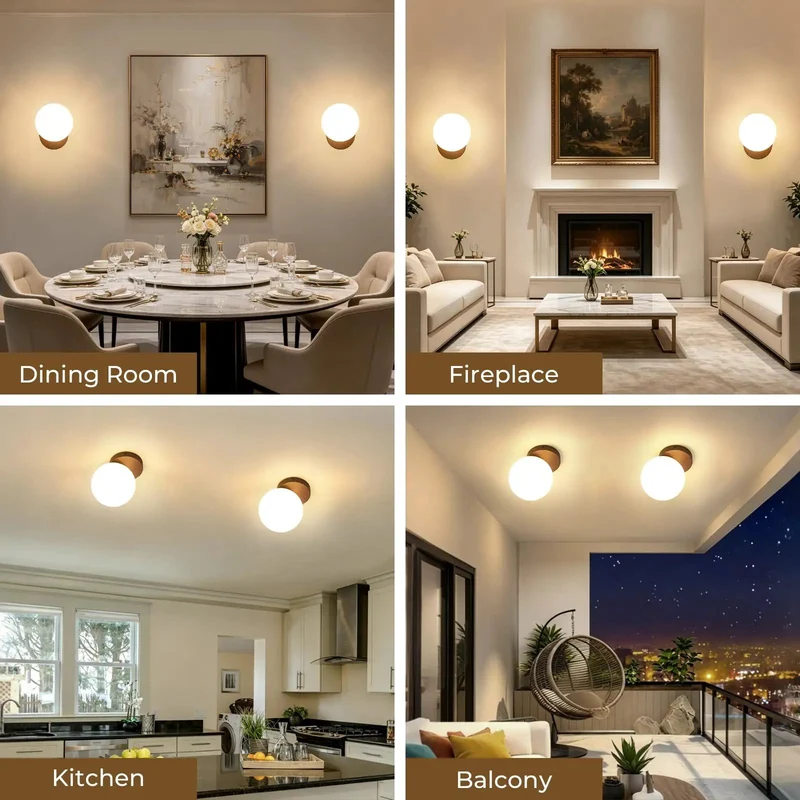 Slick Globe Wall Sconce Set Of 2 With Adjustable 3 Color Temperature Led Lights Top Shelf Milk Glass Shades And Smooth Walnut Base For Chill House Glow