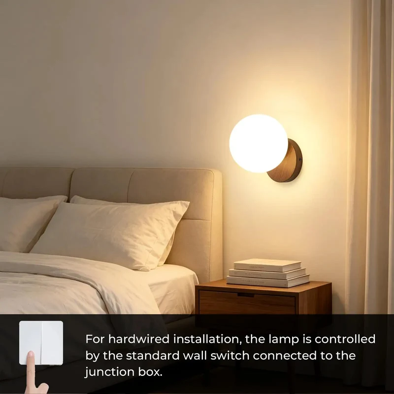 Slick Globe Wall Sconce Set Of 2 With Adjustable 3 Color Temperature Led Lights Top Shelf Milk Glass Shades And Smooth Walnut Base For Chill House Glow