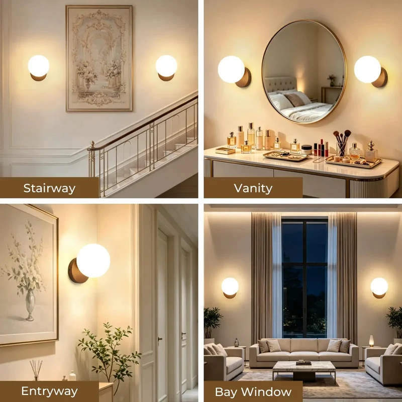 Slick Globe Wall Sconce Set Of 2 With Adjustable 3 Color Temperature Led Lights Top Shelf Milk Glass Shades And Smooth Walnut Base For Chill House Glow