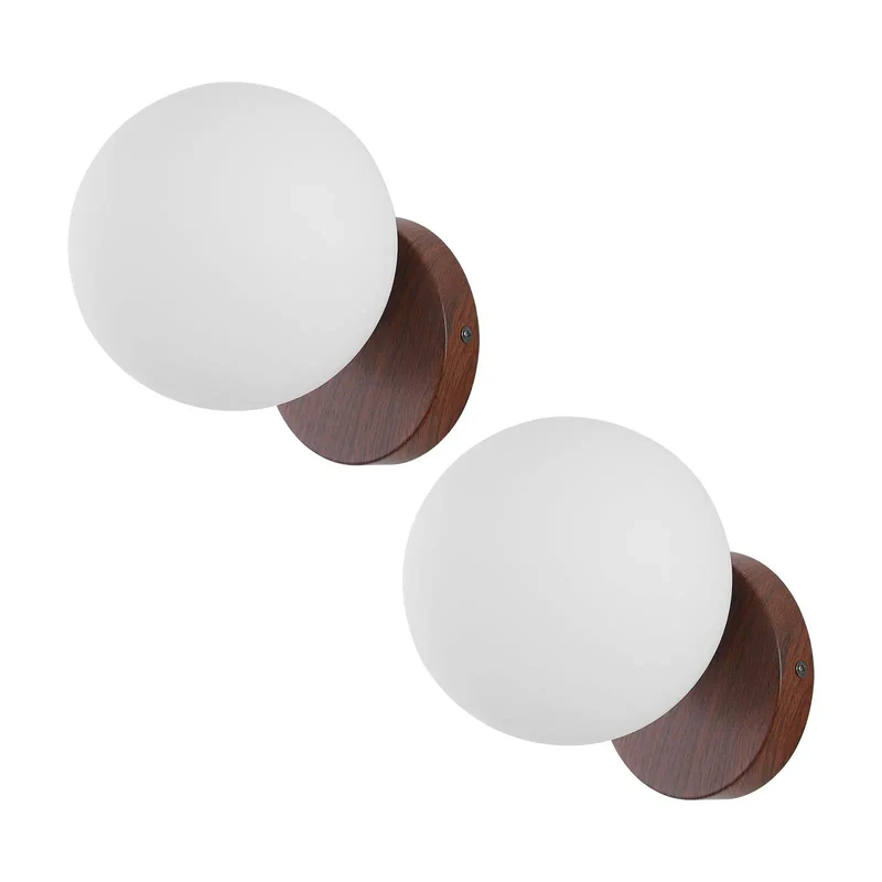 Slick Globe Wall Sconce Set Of 2 With Adjustable 3 Color Temperature Led Lights Top Shelf Milk Glass Shades And Smooth Walnut Base For Chill House Glow