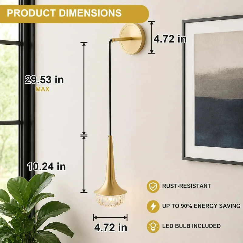 Slick Brushed Brass Wall Sconce With Clear Ribbed Glass Shade Modern Hardwired Wall Lamp For Bathroom Vanity Bedroom Home Setup And Living Room Glow Up