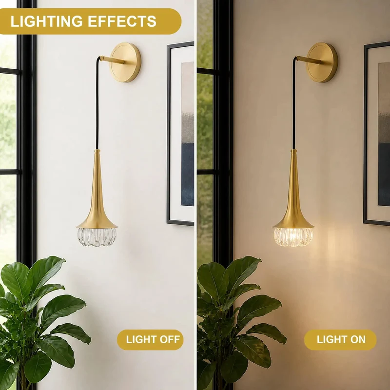 Slick Brushed Brass Wall Sconce With Clear Ribbed Glass Shade Modern Hardwired Wall Lamp For Bathroom Vanity Bedroom Home Setup And Living Room Glow Up