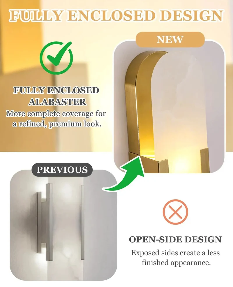 Natural Spanish Alabaster Wall Sconce With Luxurious Gold Metal Base 19.7 Inch Height Slim Oval Modern Minimalist Wall Light For Bedroom Living Room Hella Chic G9 Ambient Glow Stone Vibe Fixture