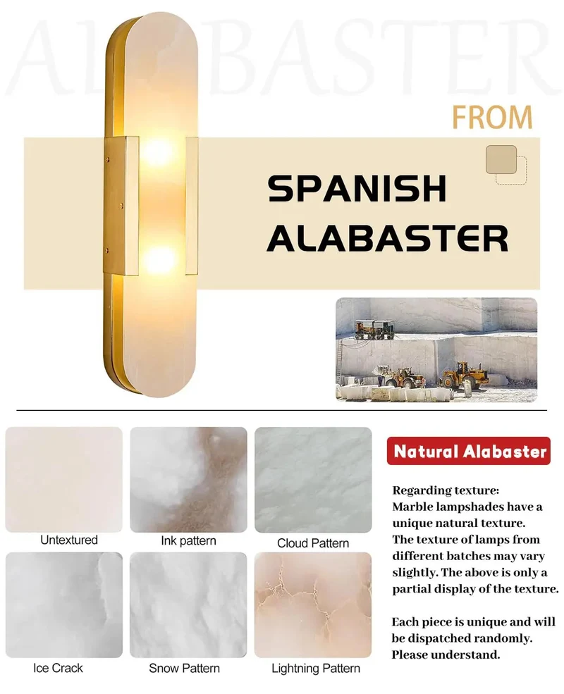 Natural Spanish Alabaster Wall Sconce With Luxurious Gold Metal Base 19.7 Inch Height Slim Oval Modern Minimalist Wall Light For Bedroom Living Room Hella Chic G9 Ambient Glow Stone Vibe Fixture