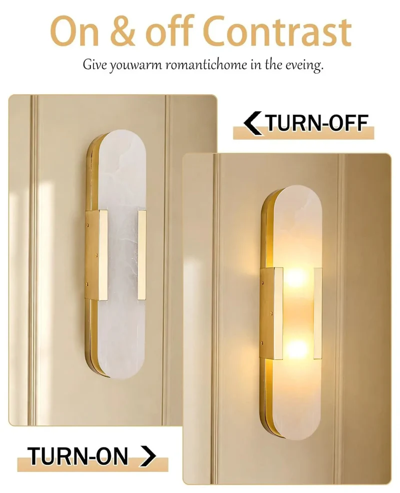 Natural Spanish Alabaster Wall Sconce With Luxurious Gold Metal Base 19.7 Inch Height Slim Oval Modern Minimalist Wall Light For Bedroom Living Room Hella Chic G9 Ambient Glow Stone Vibe Fixture