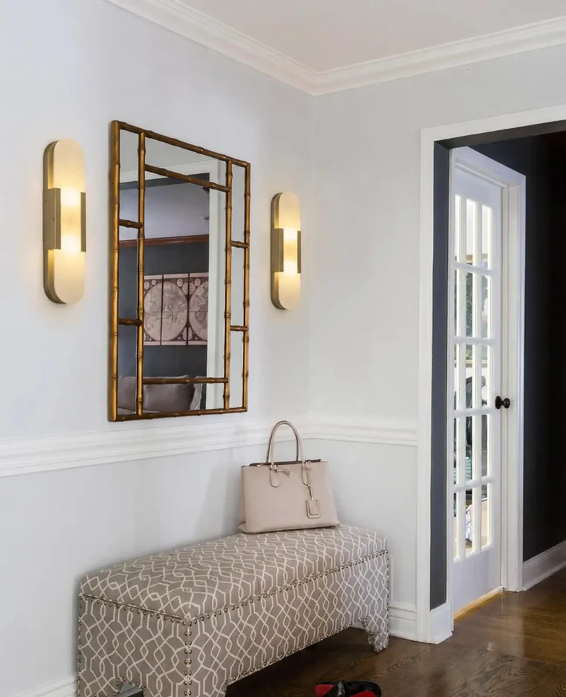 Natural Spanish Alabaster Wall Sconce With Luxurious Gold Metal Base 19.7 Inch Height Slim Oval Modern Minimalist Wall Light For Bedroom Living Room Hella Chic G9 Ambient Glow Stone Vibe Fixture