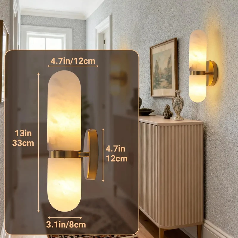 Built Different Alabaster Wall Sconces In Sleek Gold Brass Finish, Dual Cylinder Marble Shades, 13 Inches Tall, Bulb Included, Adds Instant Vibe And Zero Hassle Setup Today