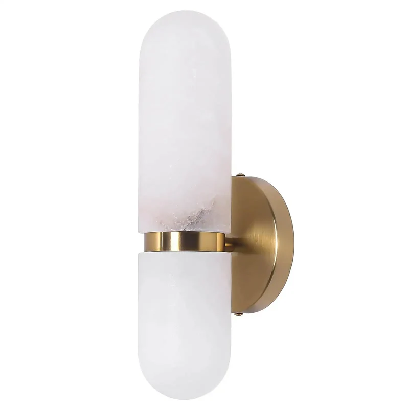Built Different Alabaster Wall Sconces In Sleek Gold Brass Finish, Dual Cylinder Marble Shades, 13 Inches Tall, Bulb Included, Adds Instant Vibe And Zero Hassle Setup Today