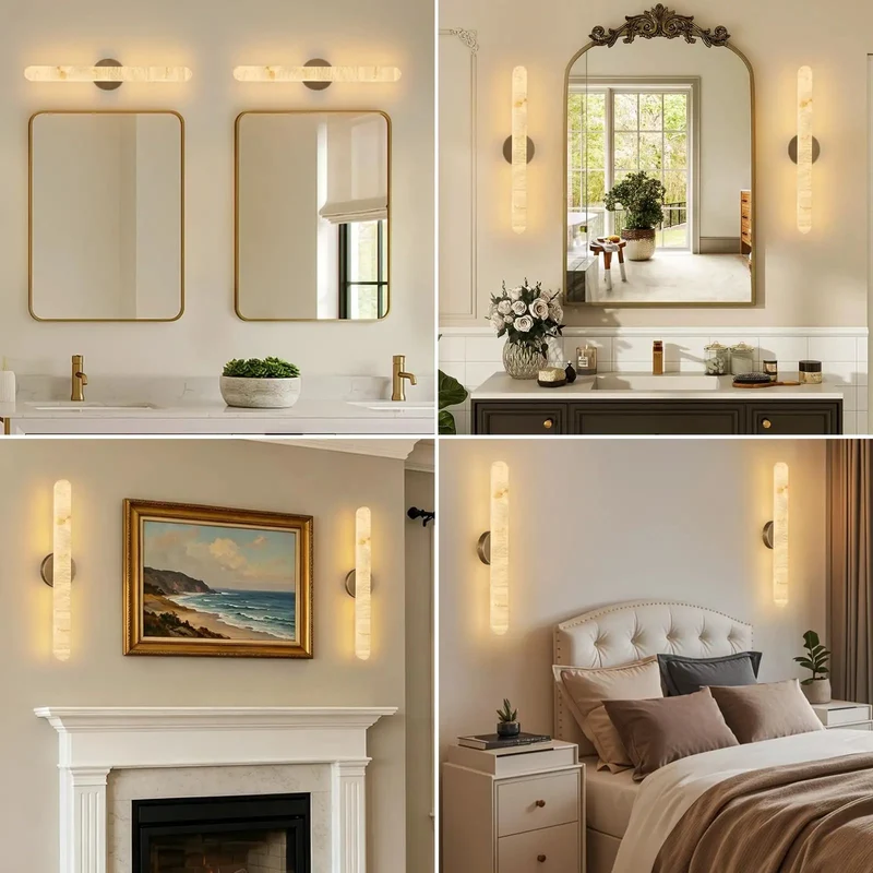 Elegant Alabaster Wall Sconce With Warm Brass Body Delivers Solid Ambient Glow And A Chill Vibe For Bedrooms Living Spaces Or Hallways Standing 24 Inches Tall This Modern Fixture Lights Up Any Room And Has Dope Accent Lighting