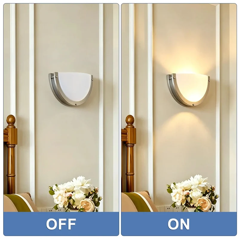 Half Moon Two Light Indoor Wall Sconce With Brushed Nickel Steel Frame And Frosted Acrylic Shade Delivers A Smooth Diffused Glow That Seriously Levels Up Your Space For A Fresh Chic Vibe Upgrade