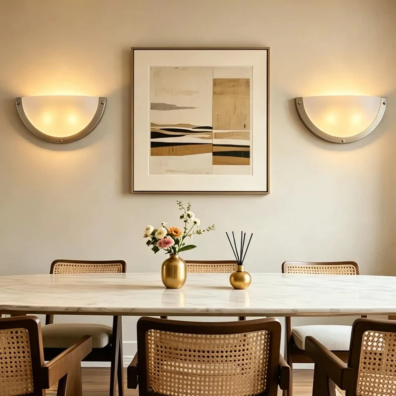 Half Moon Two Light Indoor Wall Sconce With Brushed Nickel Steel Frame And Frosted Acrylic Shade Delivers A Smooth Diffused Glow That Seriously Levels Up Your Space For A Fresh Chic Vibe Upgrade