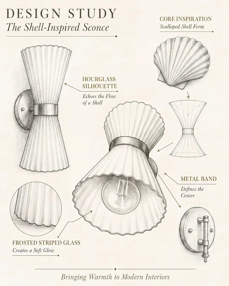 Modern Seashell Inspired Brushed Nickel Wall Sconces Set Of Two With Frosted Striped Glass Shades Built For Ups And Down Bathroom Vanity Lighting Glow Up Your Space