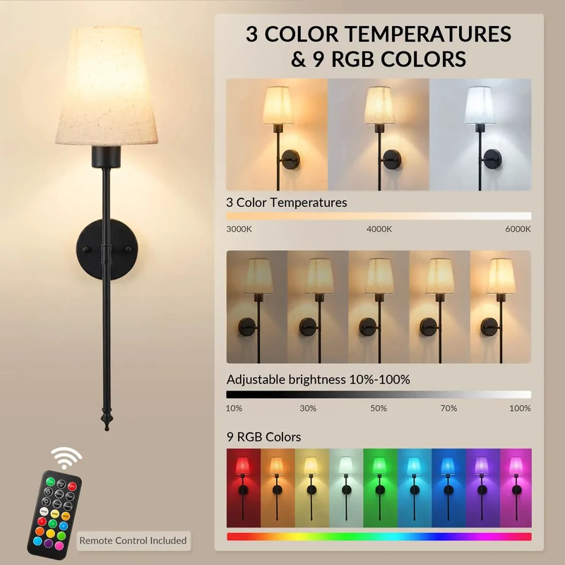 Black Battery Operated Wall Sconces Set Of Two With RGBWW Remote Dimming Super Quick Wireless Mounting Straight Forward Setup Zero Wiring Hassles Lowkey Amazing Ambient Glow Upgrade For Home