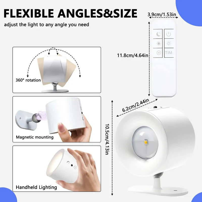 Rad LED Wall Sconces with Rechargeable Battery and Magnetic Mount for Easy Setup Remote Control and Touch Dimming Three Color Temps 360 Rotation Dual Side Lighting Hella Bright for Bedside Reading and Room Decor Black Finish