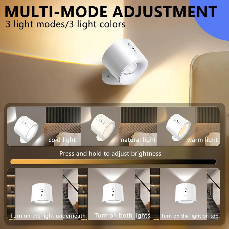 Rad LED Wall Sconces with Rechargeable Battery and Magnetic Mount for Easy Setup Remote Control and Touch Dimming Three Color Temps 360 Rotation Dual Side Lighting Hella Bright for Bedside Reading and Room Decor Black Finish