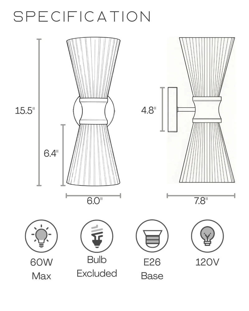 Stylish Two Light Up And Down Wall Sconce Featuring Frosted Pleated Glass Shading Wrapped In Matte Pale Brass For Effortless Vibe Setting Decor Lighting