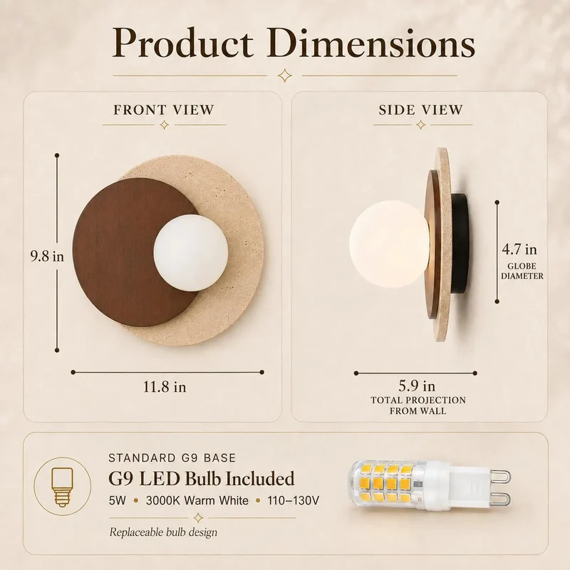 Handcrafted Japandi Wall Sconce With Milk Glass Globe Natural Yellow Travertine And Solid Wood Hardwired Light Fixture Chill Wabi Sabi Vibes Fresh Home Decor Dope Finish Lighting For Smooth Modern Spaces