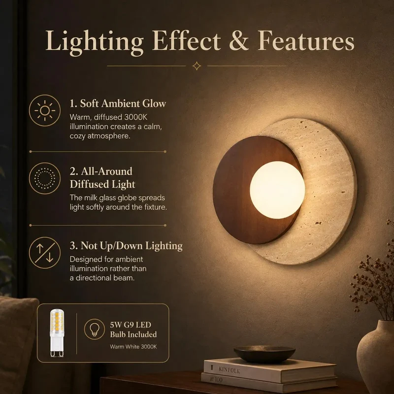 Handcrafted Japandi Wall Sconce With Milk Glass Globe Natural Yellow Travertine And Solid Wood Hardwired Light Fixture Chill Wabi Sabi Vibes Fresh Home Decor Dope Finish Lighting For Smooth Modern Spaces