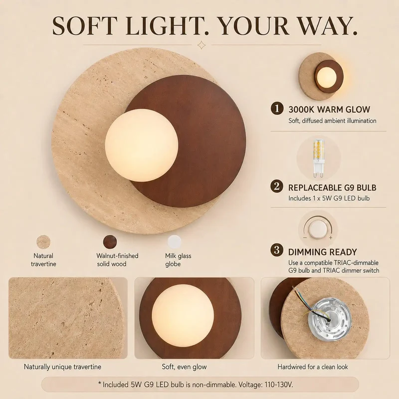 Handcrafted Japandi Wall Sconce With Milk Glass Globe Natural Yellow Travertine And Solid Wood Hardwired Light Fixture Chill Wabi Sabi Vibes Fresh Home Decor Dope Finish Lighting For Smooth Modern Spaces