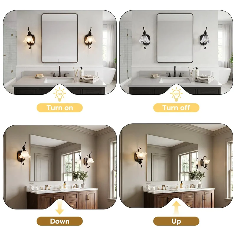 Slick Black Wall Sconces Set of Two Legit Vintage Style With Flower Milk Glass Shade Modern Industrial Bedside Lighting Fixtures For Bedroom Bathroom Vanity Living Room Hallway E26