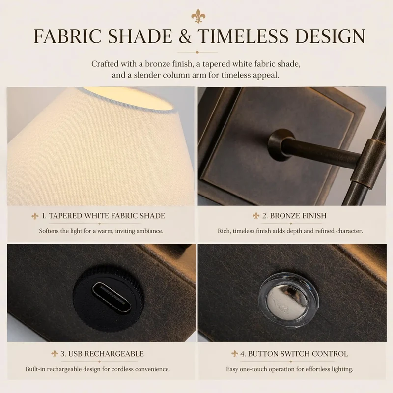 Easy Breezy Cordless Wall Sconce With Slick Weathered Bronze Finish And Soft White Fabric Shade For Prime Modern Farmhouse Vibes And Smooth Plug Free Room Lighting