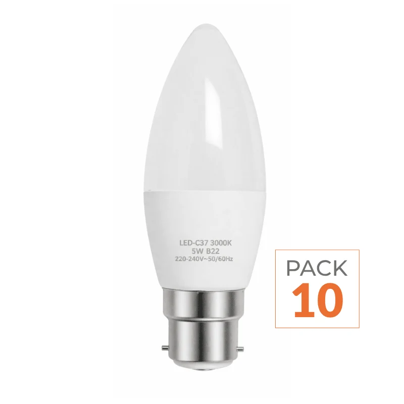Pack de 10 - Ampoule LED B22 6W 220V C37 180°