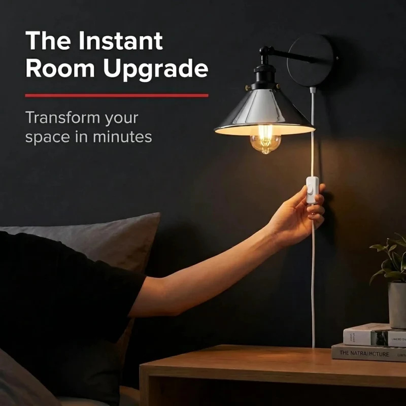 Smooth Chrome Plug And Play Wall Sconce With Adjustable Cone Shade And E26 Socket Perfect For Bedroom Or Living Room Reading Nook Dropping Straight Up Industrial Lighting Vibes On Your Walls