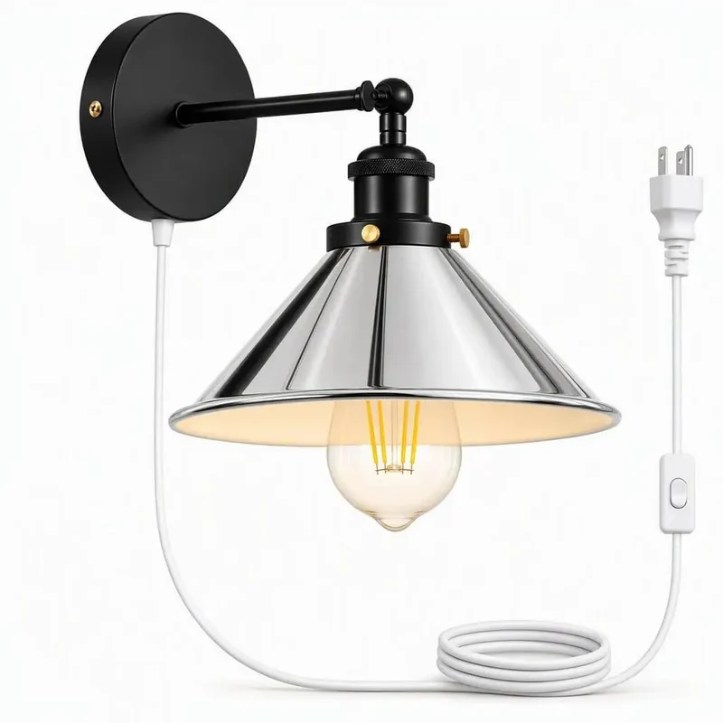 Smooth Chrome Plug And Play Wall Sconce With Adjustable Cone Shade And E26 Socket Perfect For Bedroom Or Living Room Reading Nook Dropping Straight Up Industrial Lighting Vibes On Your Walls