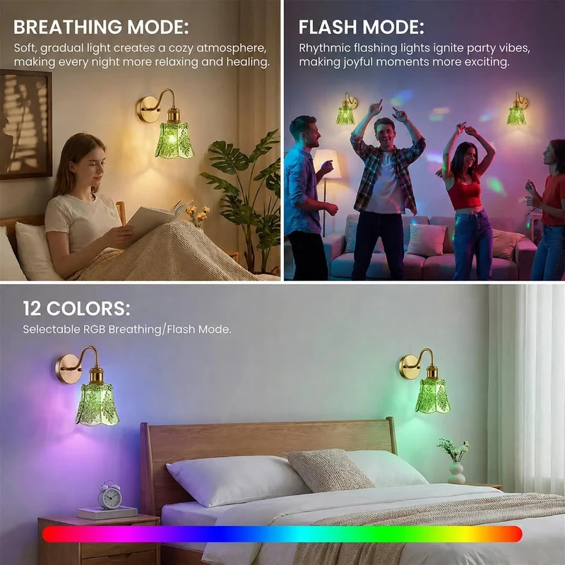 Set Of Two Rechargeable Wall Sconces Battery Operated Dimmable Cordless Wall Lamps With Remote Control And Green Glass Lampshade Antique Brass Finish Zero Wire Stress Hella Bright For Bedroom And Living Room