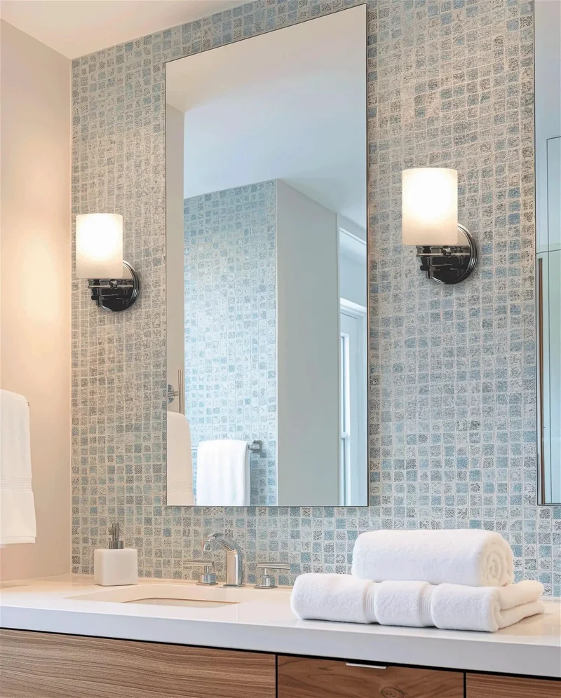 Top Shelf Eight Inch Modern Industrial Wall Sconces With Polished Chrome Finish And Frosted Seeded Glass Bubble Shades To Level Up Your Powder Room Or Vanity Setup Pack Of Two