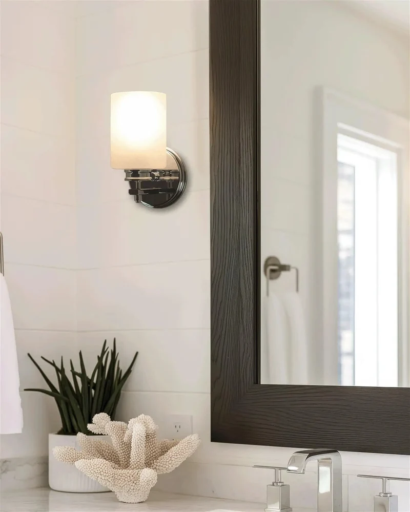 Top Shelf Eight Inch Modern Industrial Wall Sconces With Polished Chrome Finish And Frosted Seeded Glass Bubble Shades To Level Up Your Powder Room Or Vanity Setup Pack Of Two