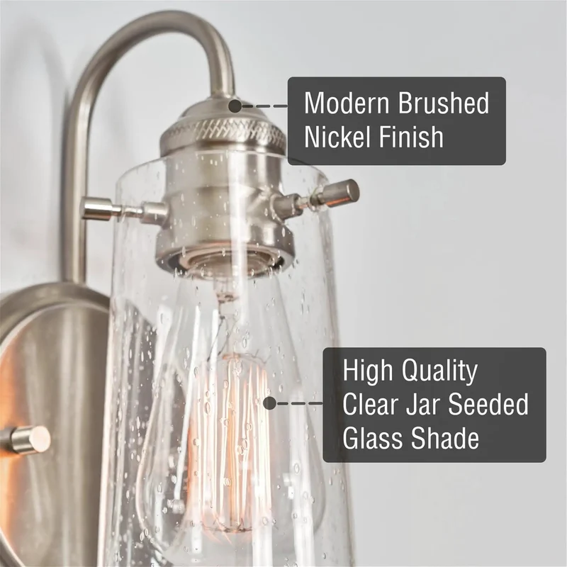 Totally Dazzling 10 Inch Modern Farmhouse Wall Sconce For Bathroom Vanity With Brushed Nickel Finish And Seeded Glass Shade Casting A Hella Bright Glow Ready For Your Next Powder Room Makeover Pack Of 2