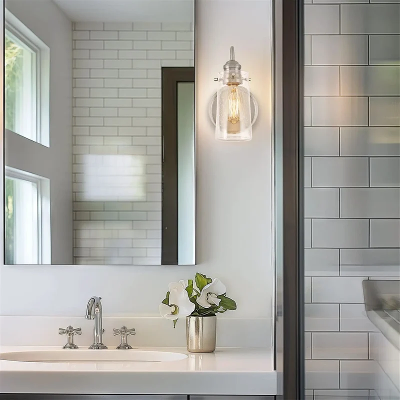Totally Dazzling 10 Inch Modern Farmhouse Wall Sconce For Bathroom Vanity With Brushed Nickel Finish And Seeded Glass Shade Casting A Hella Bright Glow Ready For Your Next Powder Room Makeover Pack Of 2