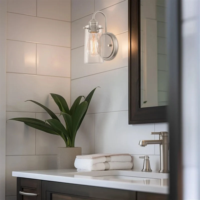 Totally Dazzling 10 Inch Modern Farmhouse Wall Sconce For Bathroom Vanity With Brushed Nickel Finish And Seeded Glass Shade Casting A Hella Bright Glow Ready For Your Next Powder Room Makeover Pack Of 2