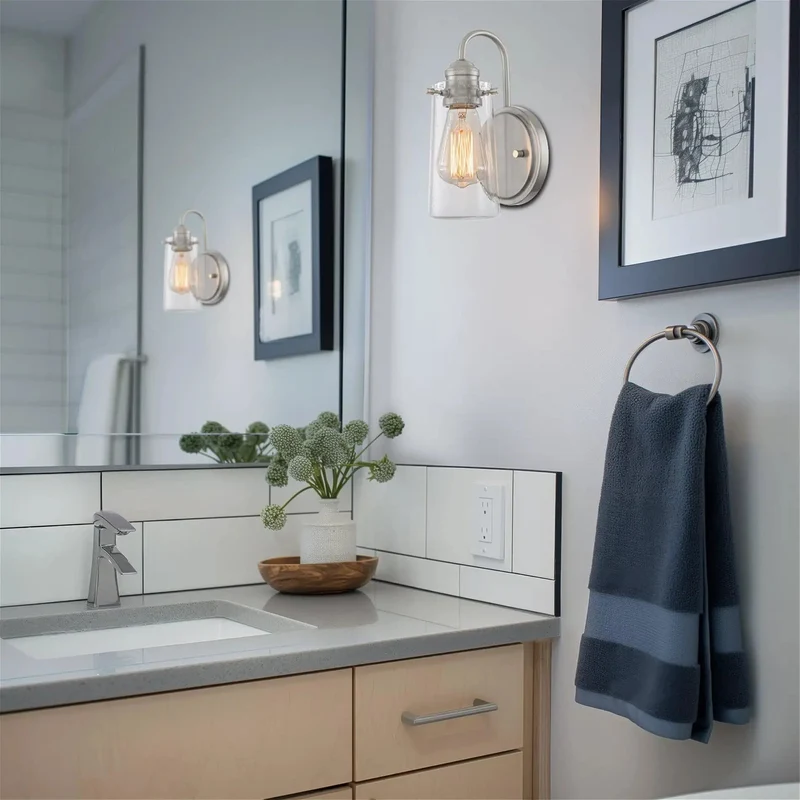 Totally Dazzling 10 Inch Modern Farmhouse Wall Sconce For Bathroom Vanity With Brushed Nickel Finish And Seeded Glass Shade Casting A Hella Bright Glow Ready For Your Next Powder Room Makeover Pack Of 2