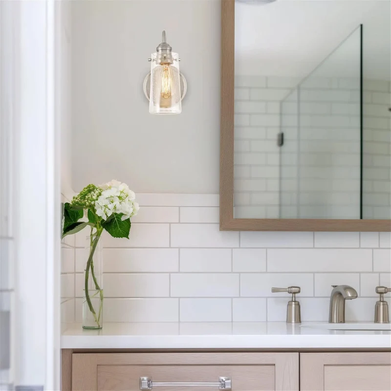 Totally Dazzling 10 Inch Modern Farmhouse Wall Sconce For Bathroom Vanity With Brushed Nickel Finish And Seeded Glass Shade Casting A Hella Bright Glow Ready For Your Next Powder Room Makeover Pack Of 2