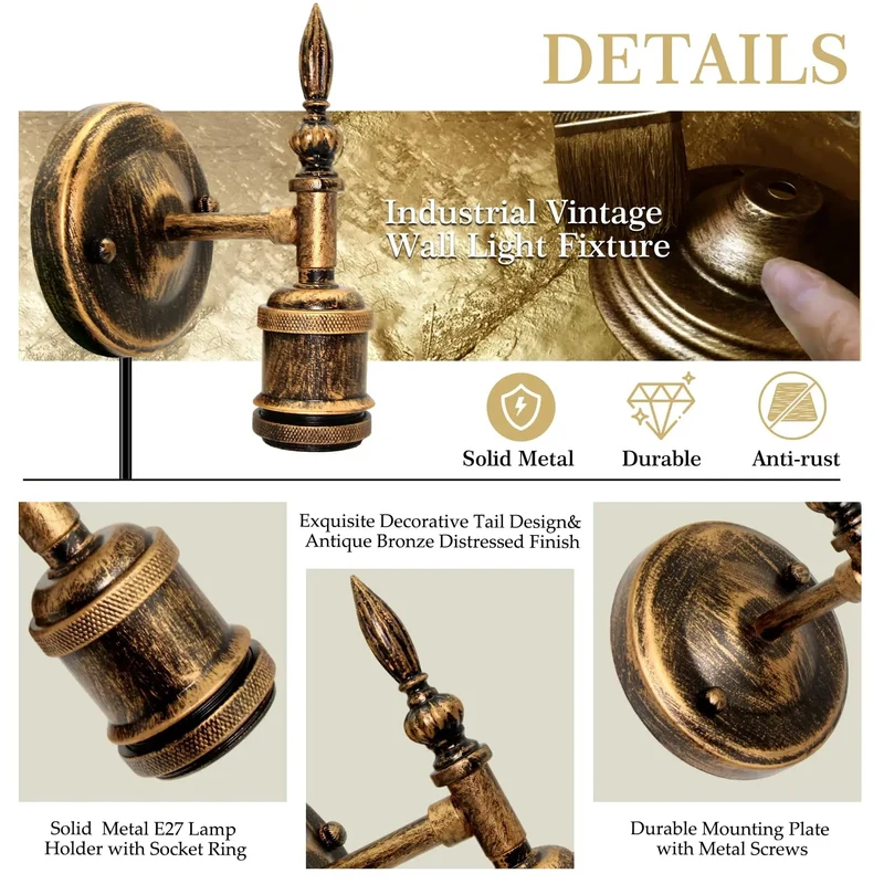 Steampunk Plug In Wall Sconces Set Of Two Slick Industrial Retro Wall Lamp With Solid Oil Rubbed Bronze Metal Build E27 Socket And Killer 220cm Cord With Switch DIY Shade For Badass Bedroom Farmhouse Vibes