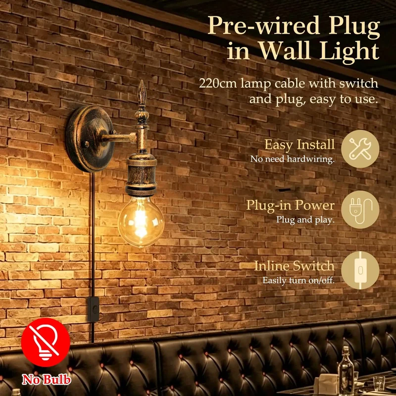 Steampunk Plug In Wall Sconces Set Of Two Slick Industrial Retro Wall Lamp With Solid Oil Rubbed Bronze Metal Build E27 Socket And Killer 220cm Cord With Switch DIY Shade For Badass Bedroom Farmhouse Vibes