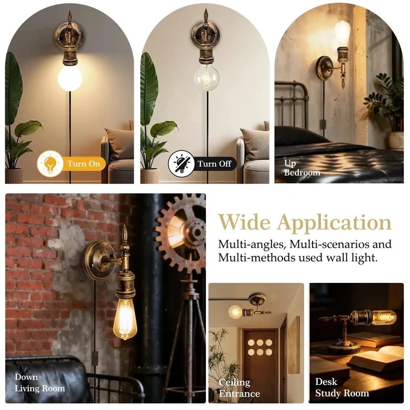 Steampunk Plug In Wall Sconces Set Of Two Slick Industrial Retro Wall Lamp With Solid Oil Rubbed Bronze Metal Build E27 Socket And Killer 220cm Cord With Switch DIY Shade For Badass Bedroom Farmhouse Vibes