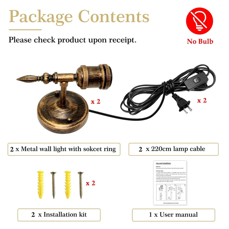 Steampunk Plug In Wall Sconces Set Of Two Slick Industrial Retro Wall Lamp With Solid Oil Rubbed Bronze Metal Build E27 Socket And Killer 220cm Cord With Switch DIY Shade For Badass Bedroom Farmhouse Vibes