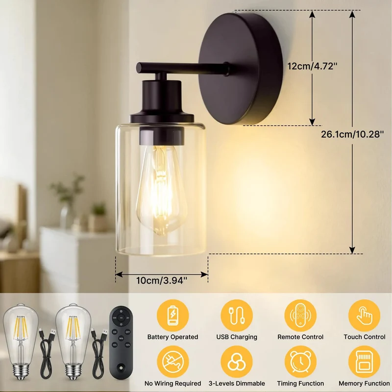 Battery Operated Wall Sconce Set Of Two Wireless Rechargeable Lighting Fixture With Hella Bright Lights Zero Drilling Install Perfect For Renter Friendly Spaces And Lowkey Home Decor Upgrades