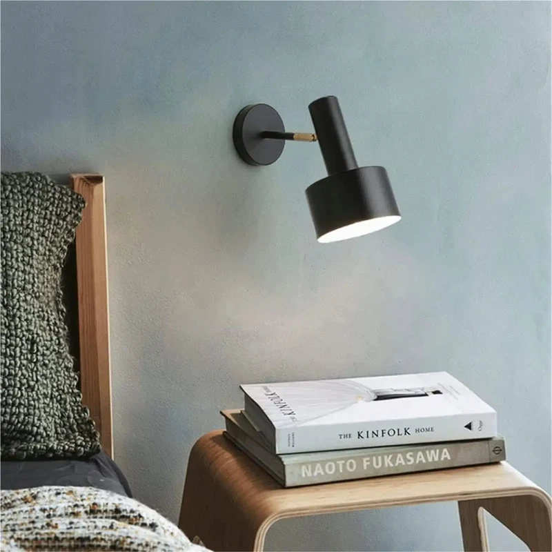 Modern Nordic Black Metal Wall Sconce Adjustable E26 Spotlight Bedside Reading Lamp Straight Up Industrial Accent Light Built Tough Minimalist Fixture For Bedroom Living Room Hallway